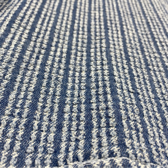 House of Harlow Cropped Nubbly Short Sleeve Jacket Accent Pearl Button Sz M Blue - Picture 4 of 7